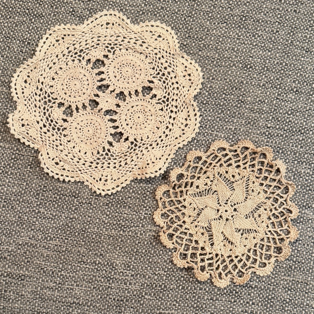 Handcrafted Crochet Lace Doilies - Beige and tan